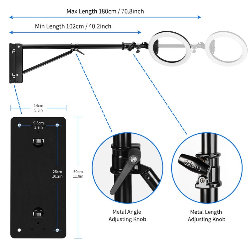 Selens Wall Mount Triangle Boom Arm-Max Length 5.9 Feet/180cm , 180Â° Flexible Rotation Camera Wall Mount for Photography Strobe Light, Ring Light, Umbrella Softbox, Reflector (Black) - Image 5
